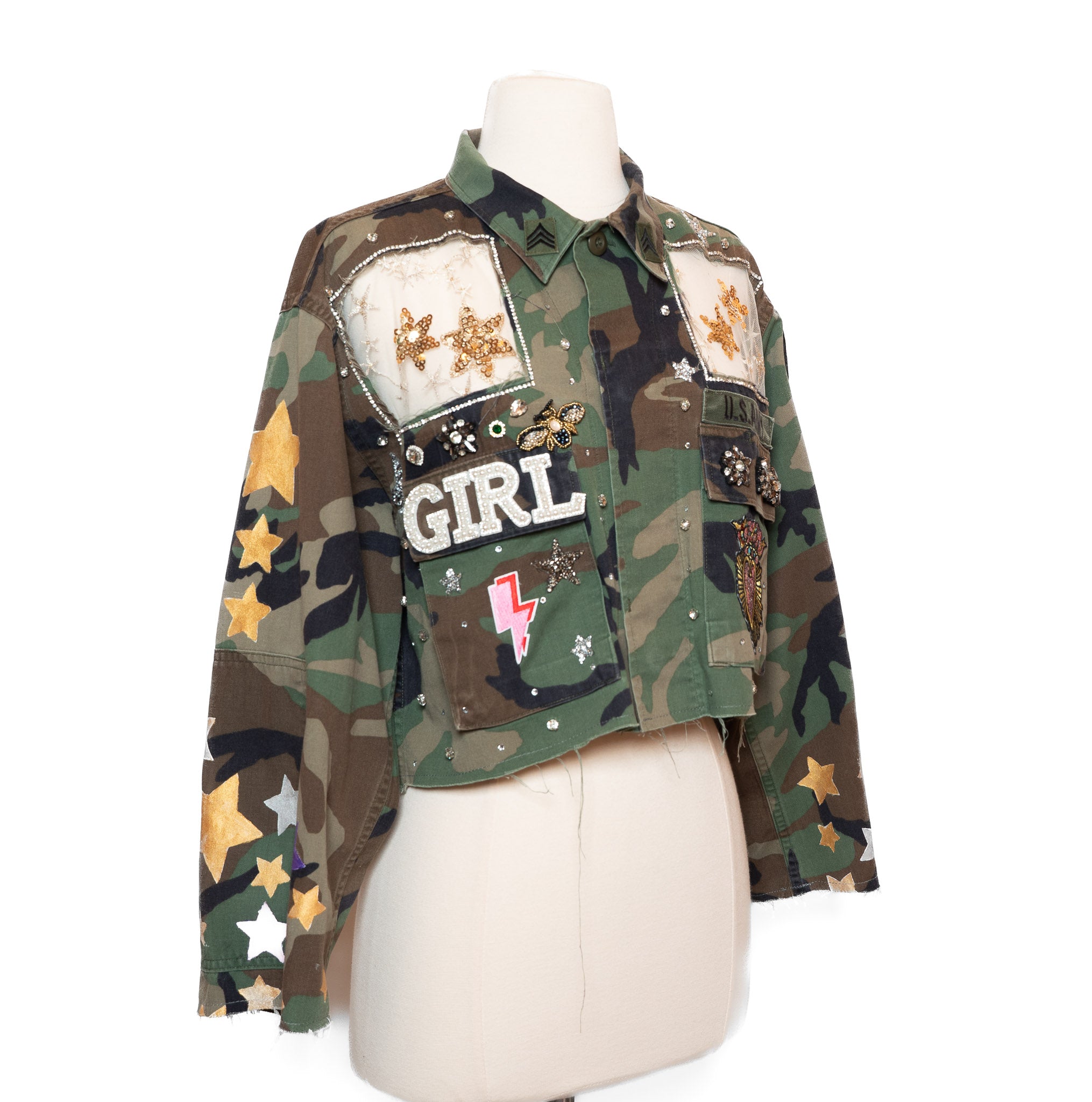 Upcycled Cropped Camo Jacket – One of a Kind Wearable Art