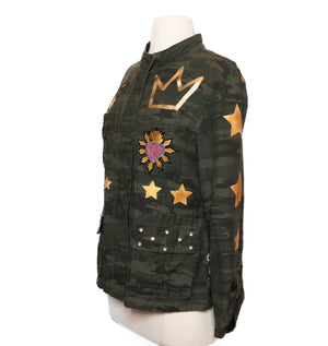 Upcycled Camo Jacket with Hand-Painted Heart – One of a Kind Wearable Art
