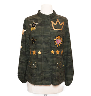 Upcycled Camo Jacket with Hand-Painted Heart – One of a Kind Wearable Art