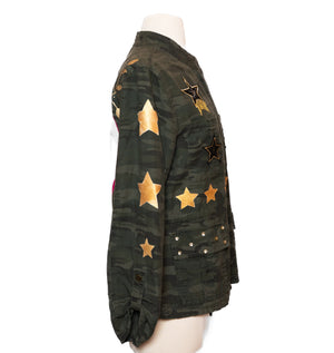 Upcycled Camo Jacket with Hand-Painted Heart – One of a Kind Wearable Art