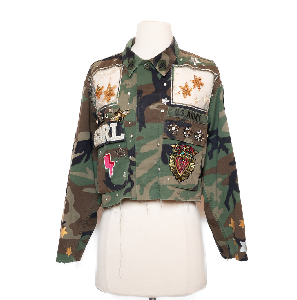 Upcycled Cropped Camo Jacket – One of a Kind Wearable Art