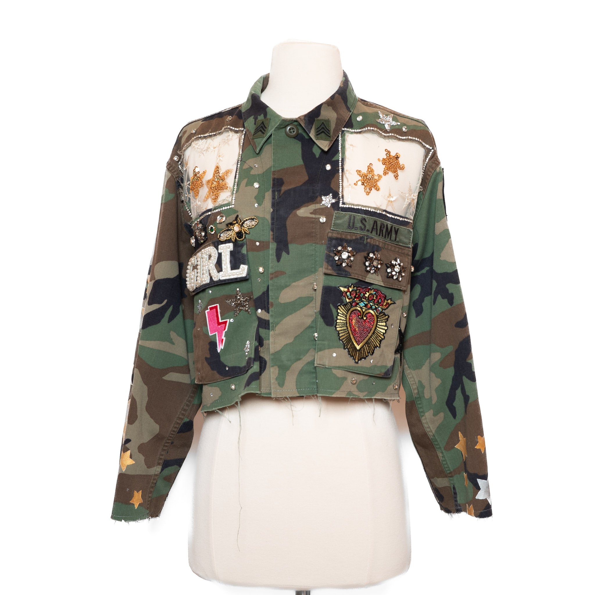 Upcycled Cropped Camo Jacket – One of a Kind Wearable Art
