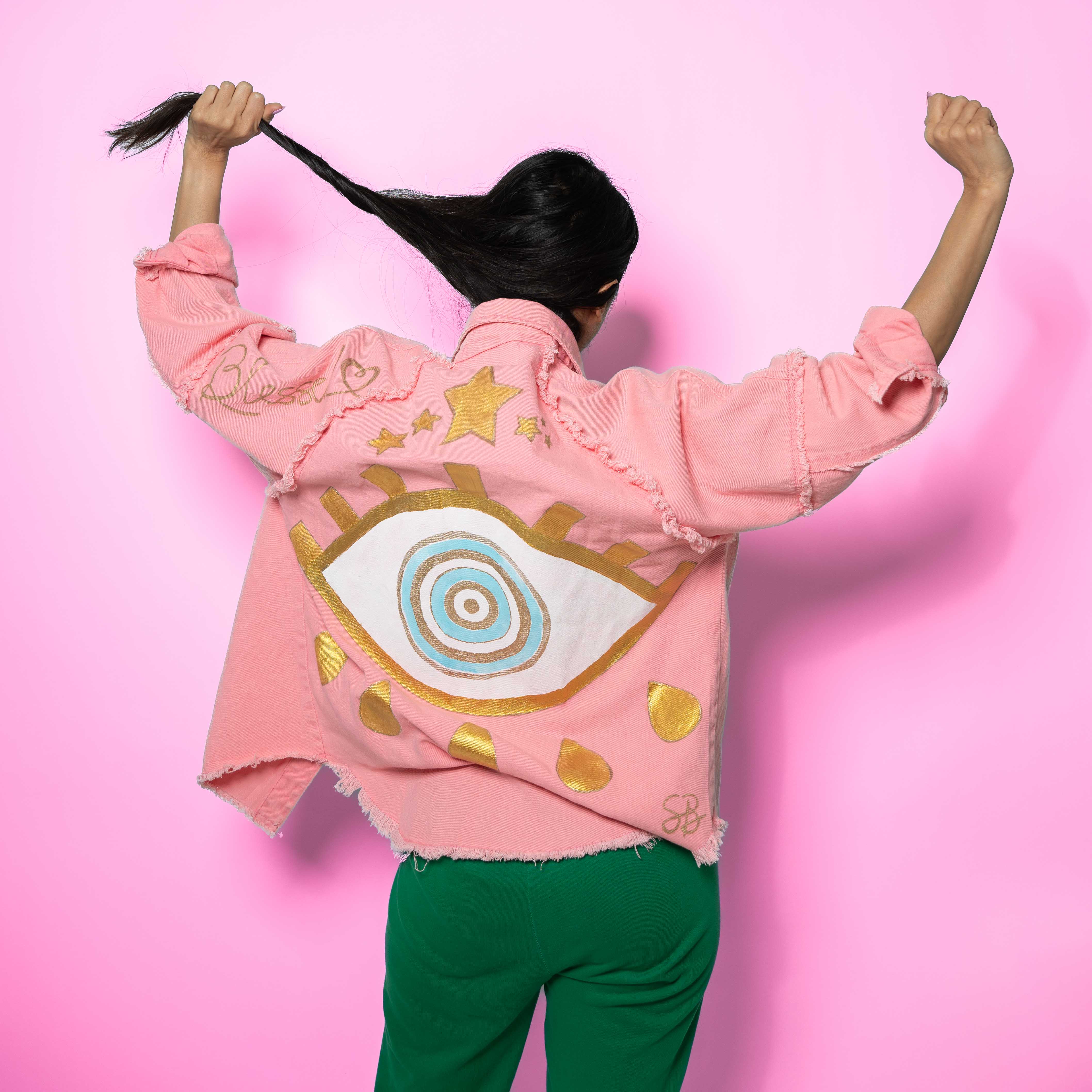 Sadhana Bruçó Pink Jacket Evil Eyes Gold – Hoki Poki Studio